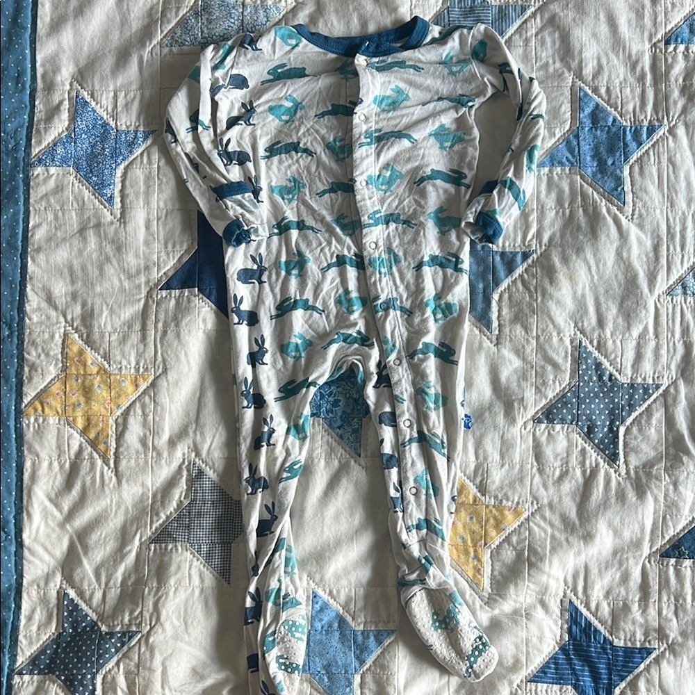 Kickee Pants Blue and White Kids Bunny Footed Pajamas 6-12M